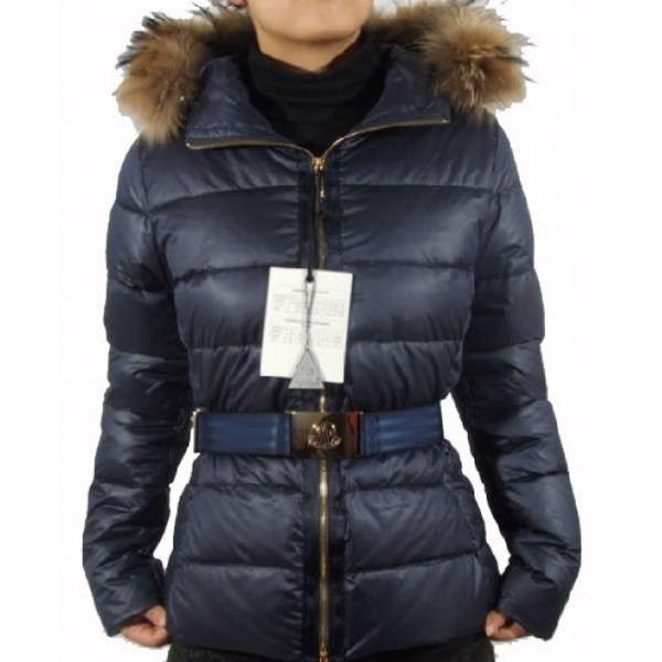 Moncler Fashion Fur Cap cinturino e Zipper Blu Donna Giacche uscita